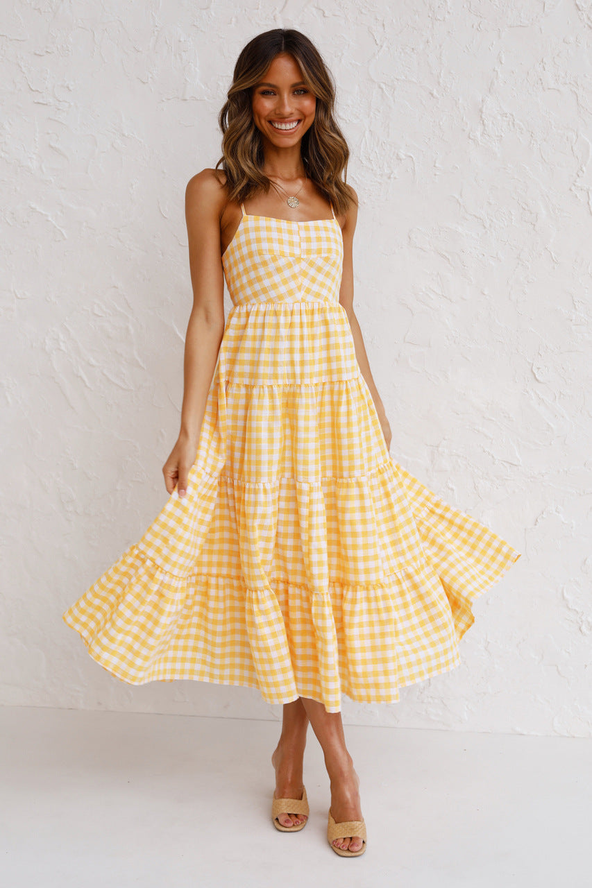 Kinslee Smocked Gingham High Low Maxi Dress - Yellow