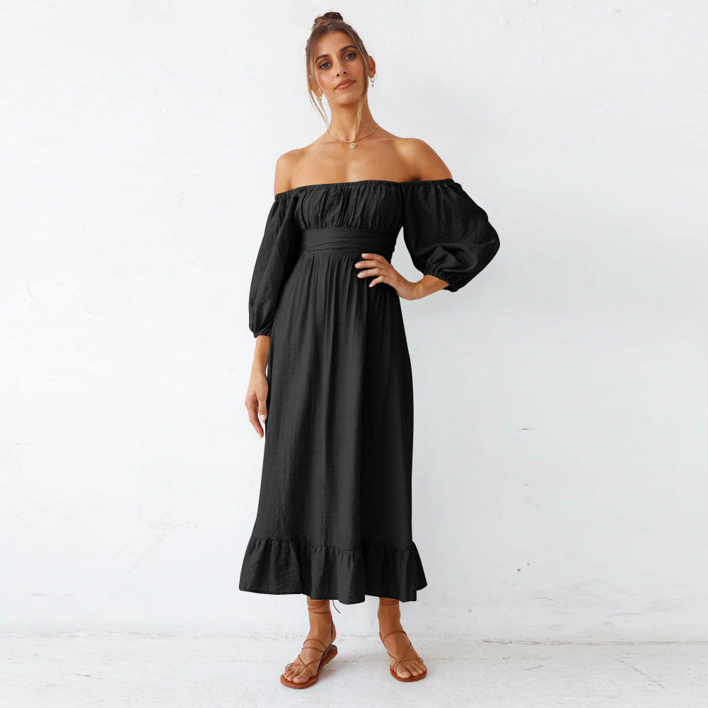 Samantha Puff Sleeve Midi Dress - Black