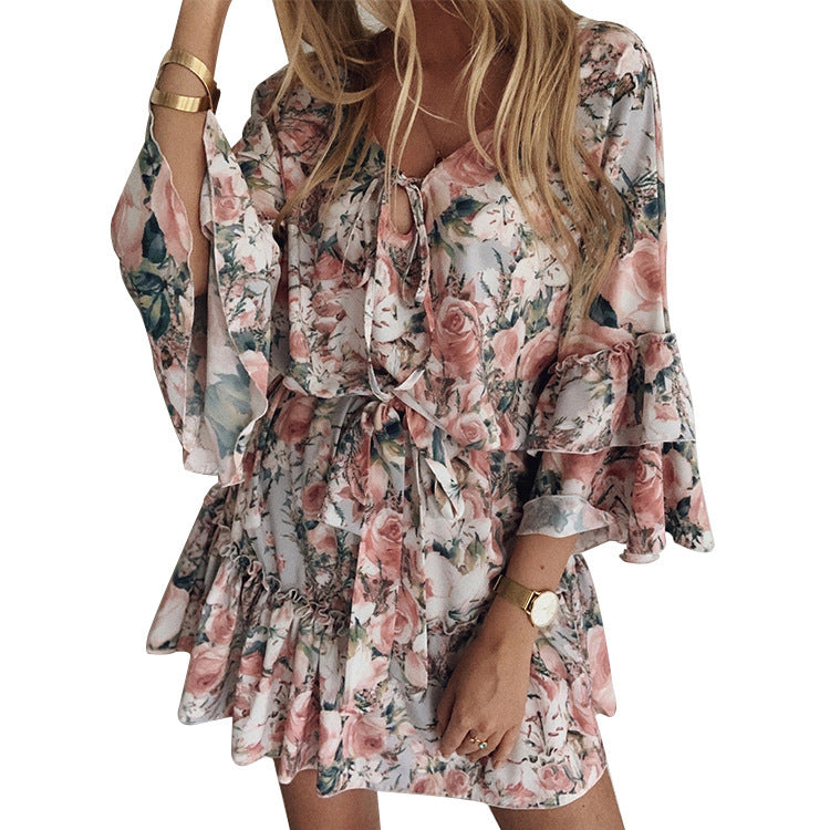 Kaleb Floral Adjustable Balloon Sleeve Dress