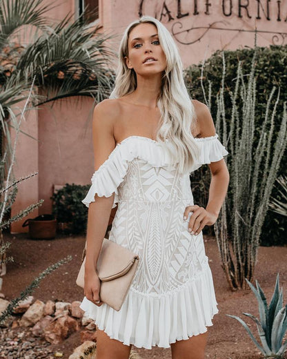 Passion Lace Off The Shoulder High Low Midi Dress