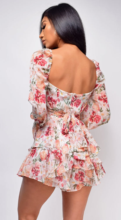 Esperanza Floral Adjustable Balloon Sleeve Dress