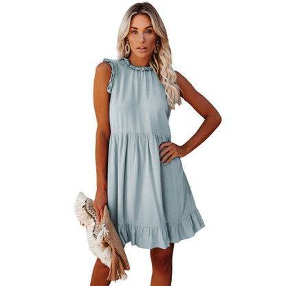 Twirly Sleeveless Chiffon Shift Dress - Denim Blue