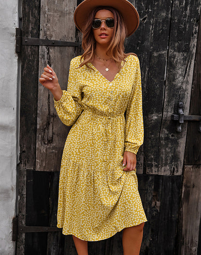 Sunshine On My Mind Floral Babydoll Dress - Mustard