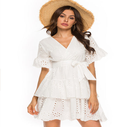 Calliope Cotton Eyelet Wrap Dress - Off White