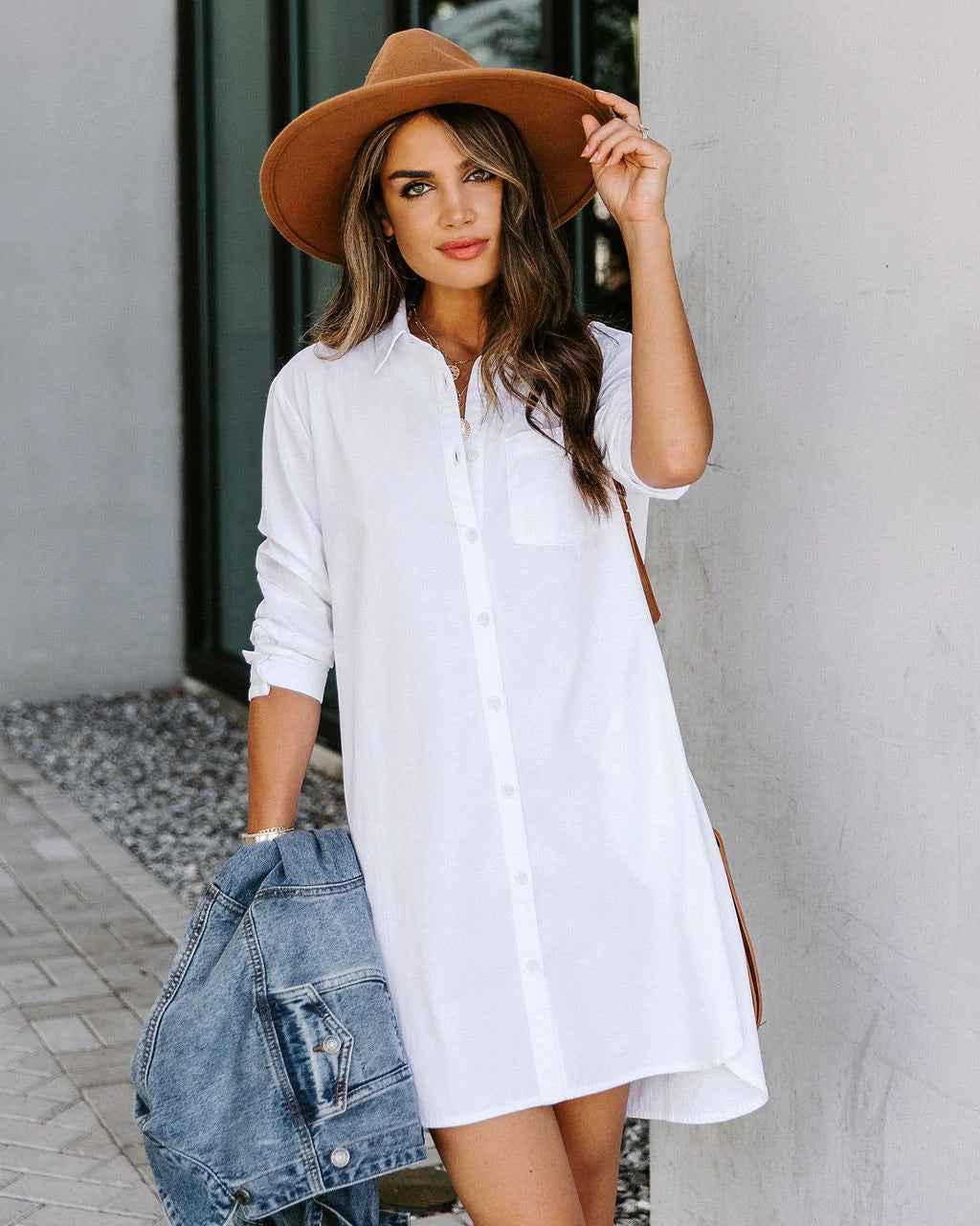 Harmony Cotton Button Down Shirt Dress - White