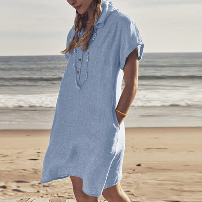 Dowling Cotton + Tencel Pocketed Chambray Shirt Dress