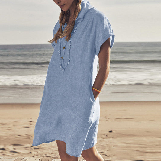 Dowling Cotton + Tencel Pocketed Chambray Shirt Dress