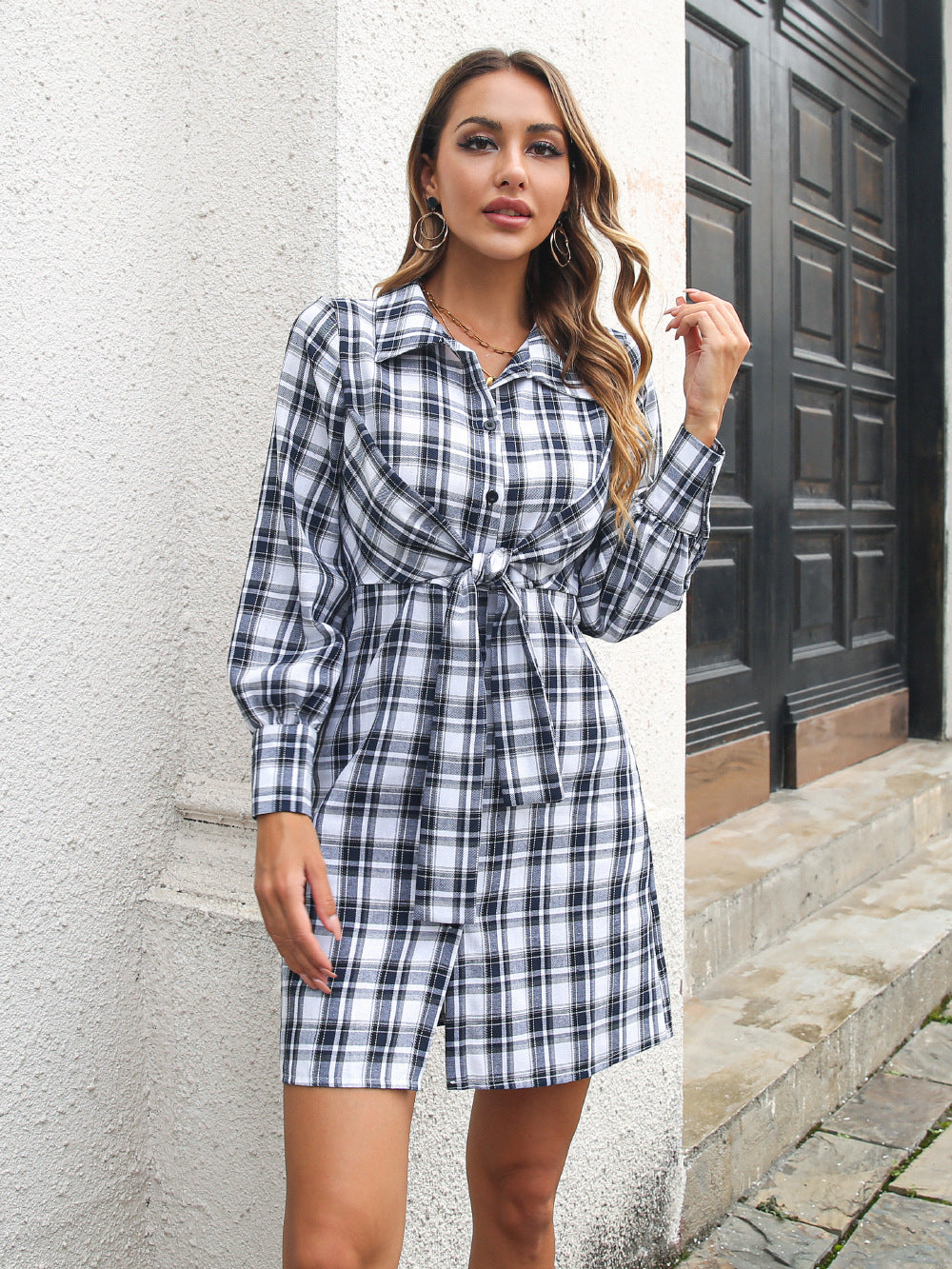 Archie Cotton Ruched Plaid Shirt Dress - FINAL SALE