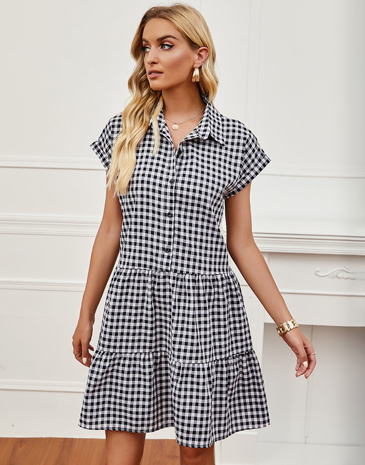 Dooley Plaid Button Down Babydoll Dress