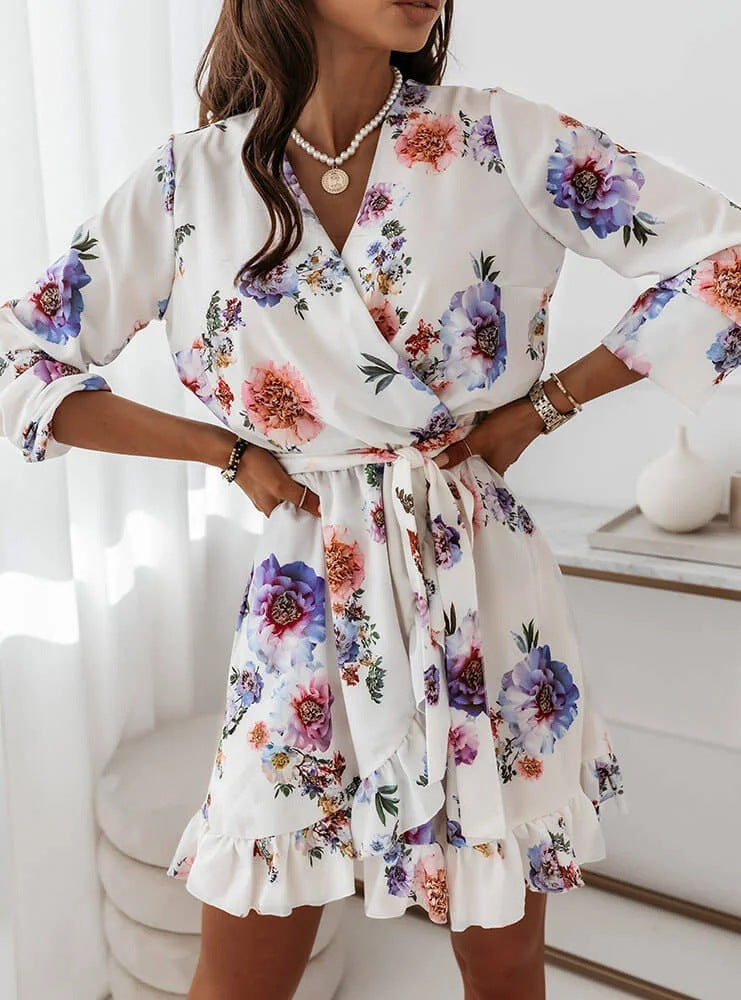 Of The Essence Floral Chiffon Button Down Dress