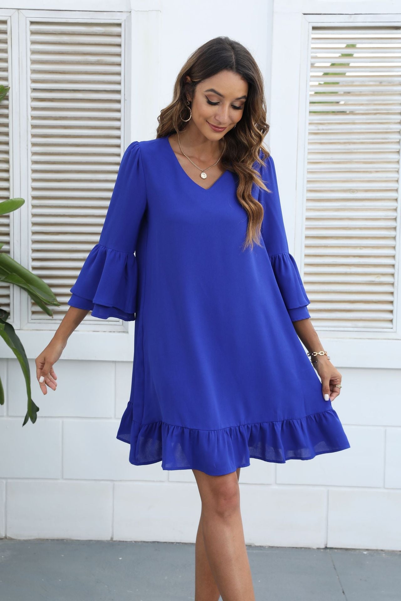 Call Me Angel Textured Satin Dress - Royal Blue