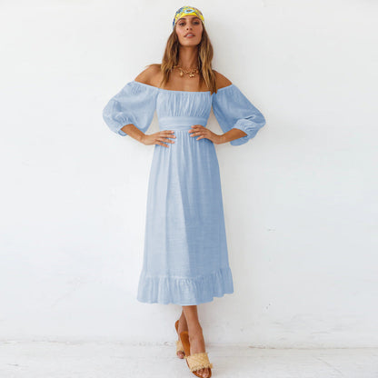 Samantha Puff Sleeve Midi Dress - French Blue