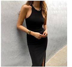 Maguire Mock Neck Slit Maxi Dress - Black