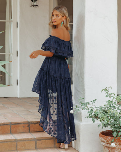 Panache Off The Shoulder High Low Maxi Dress - Navy