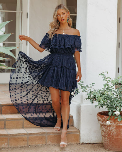 Panache Off The Shoulder High Low Maxi Dress - Navy