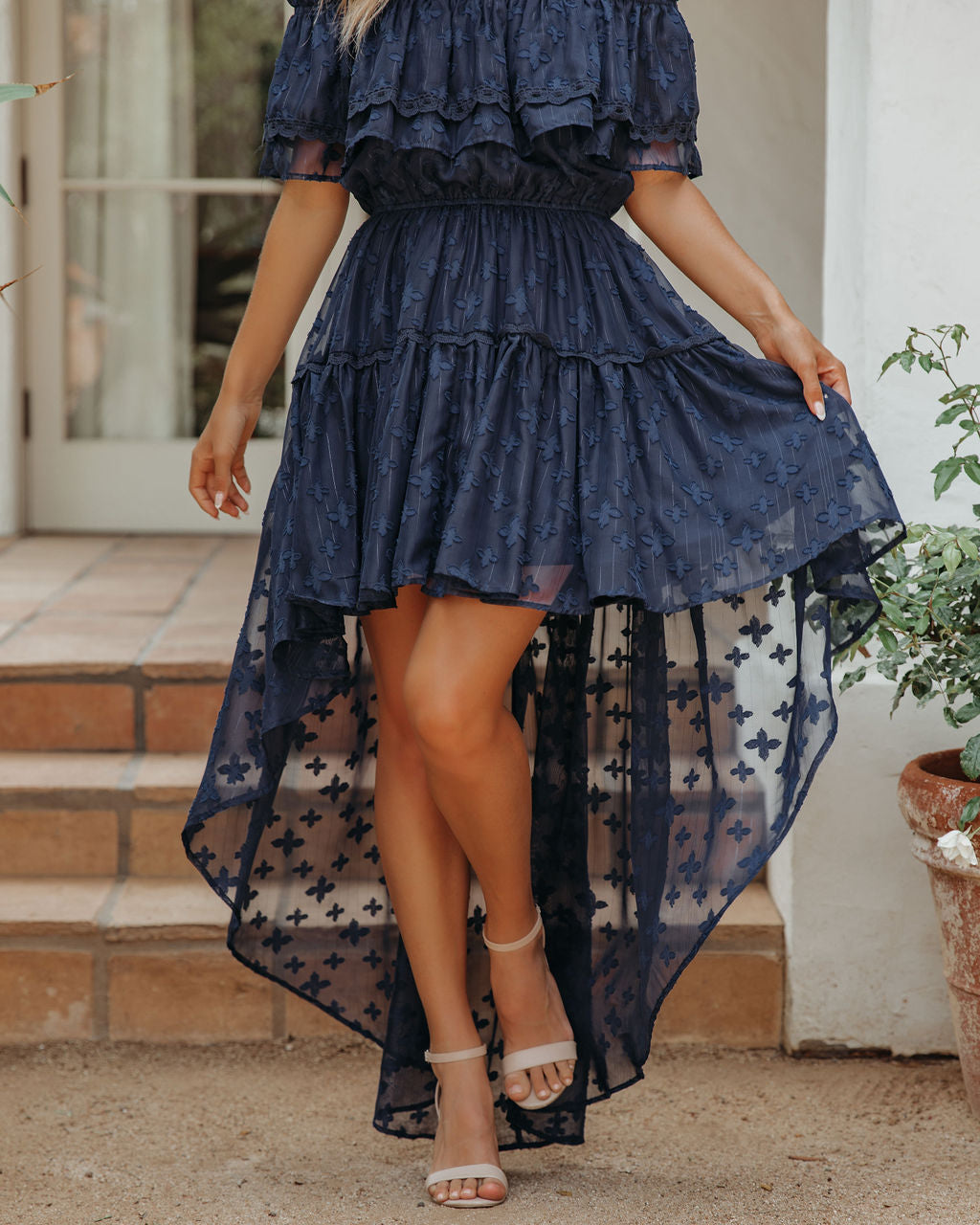 Panache Off The Shoulder High Low Maxi Dress - Navy