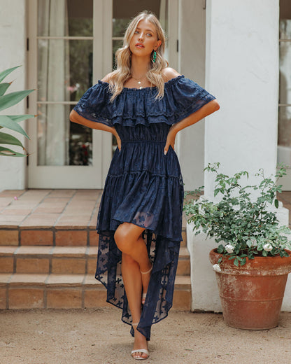 Panache Off The Shoulder High Low Maxi Dress - Navy