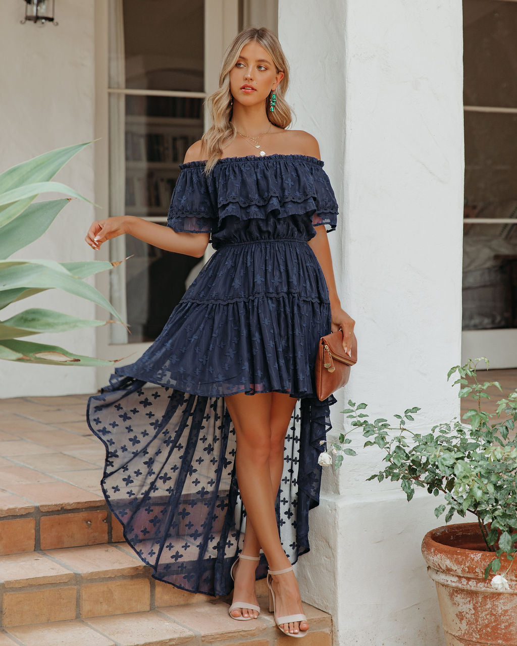 Panache Off The Shoulder High Low Maxi Dress - Navy