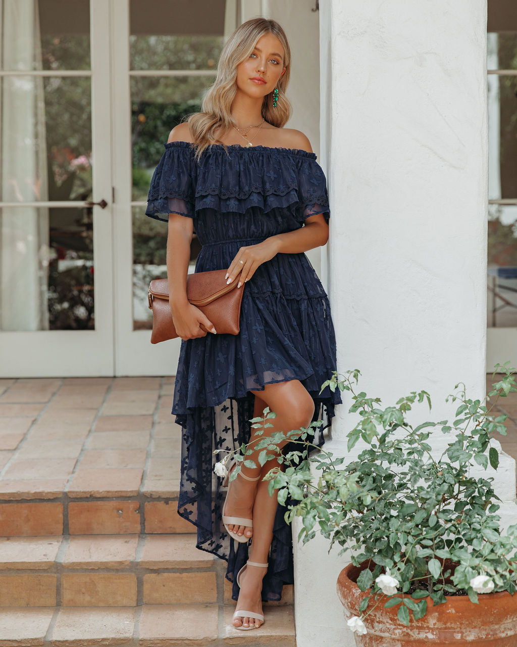 Panache Off The Shoulder High Low Maxi Dress - Navy