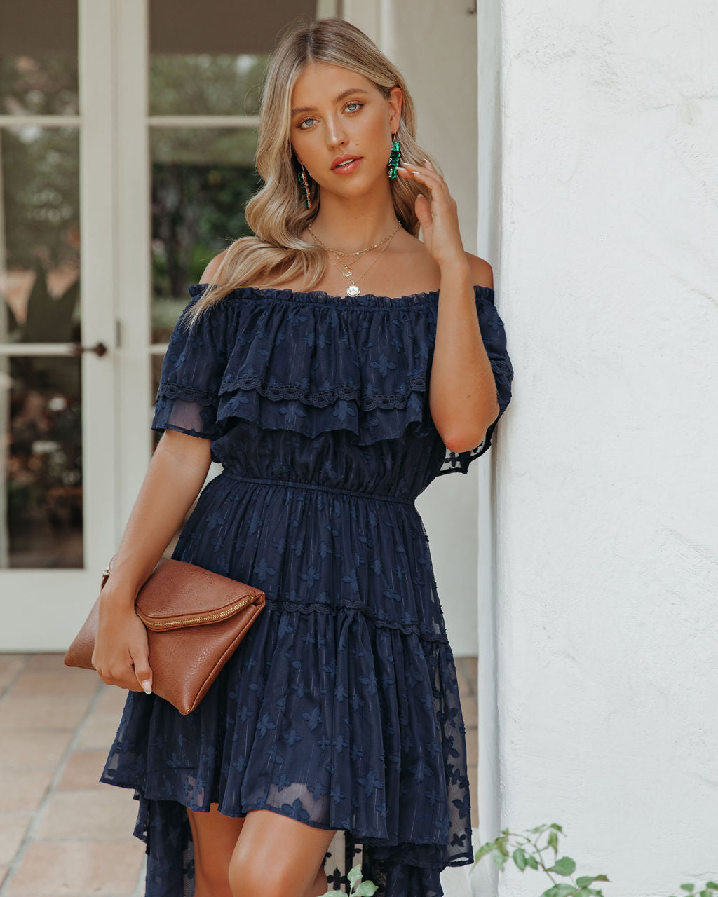 Panache Off The Shoulder High Low Maxi Dress - Navy