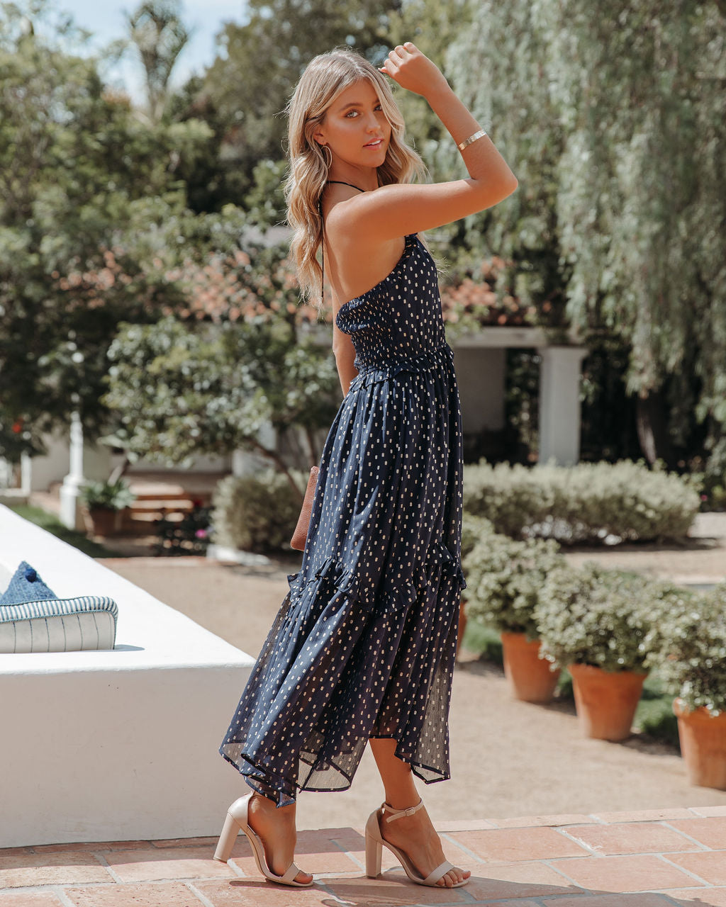 Remarkable Metallic Detailed Halter Midi Dress - Navy - FINAL SALE