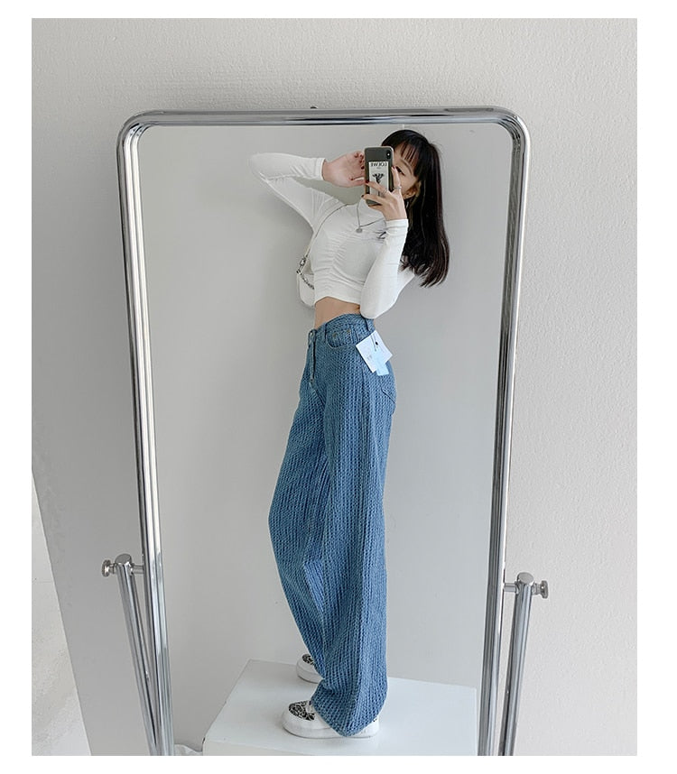 KittenAlarm - Women Jeans High Waist Casual Streetwear y2k Baggy Office Lady New Fashion Korean Denim Trousers Female Straight Wide Leg Pants