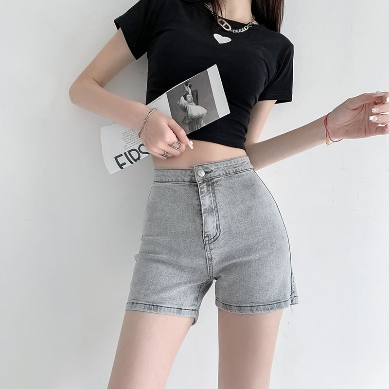 KittenAlarm - Women Shorts Sexy Jeans Peach 2024 Summer New Mini Elegant Lady Skinny Denim Shorts Female Casual Cycling Short Harajuku