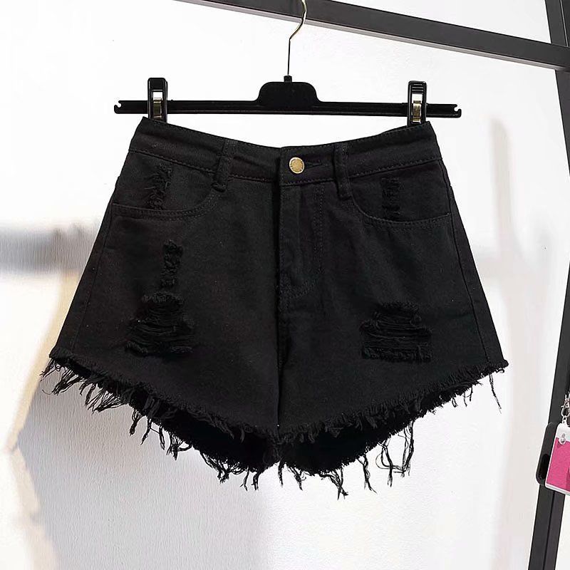 KittenAlarm - Casual High Waist Denim Shorts Women Summer  Pocket Tassel Hole Ripped jeans Short Female Femme Short Pants Women