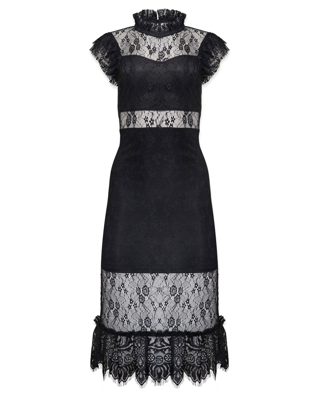 PREORDER - Saige Sheer Lace Midi Dress - Black