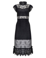 PREORDER - Saige Sheer Lace Midi Dress - Black