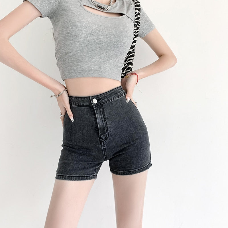 KittenAlarm - Women Shorts Sexy Jeans Peach 2024 Summer New Mini Elegant Lady Skinny Denim Shorts Female Casual Cycling Short Harajuku