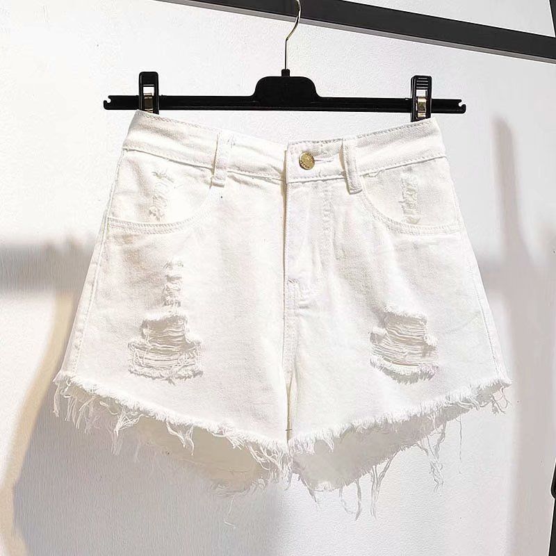 KittenAlarm - Casual High Waist Denim Shorts Women Summer  Pocket Tassel Hole Ripped jeans Short Female Femme Short Pants Women