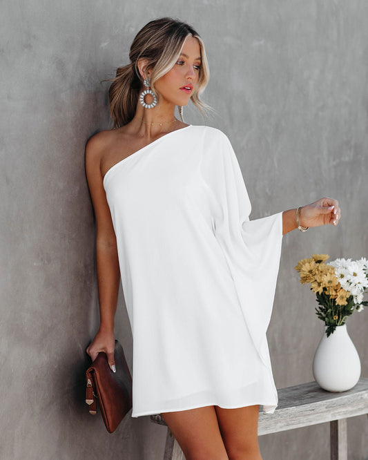 Side To Side One Shoulder Statement Dress - White