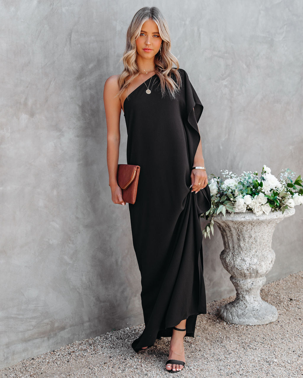 Strike A Pose One Shoulder Statement Maxi Dress - Black