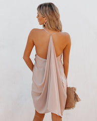 Such A Flirt Halter Ruffle Dress - Beige