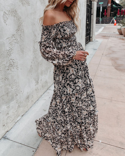 Alexandria Floral Smocked Off The Shoulder Maxi Dress