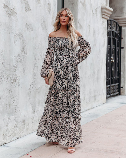 Alexandria Floral Smocked Off The Shoulder Maxi Dress