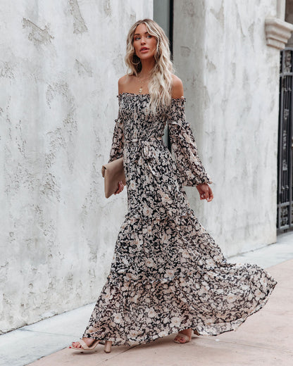 Alexandria Floral Smocked Off The Shoulder Maxi Dress