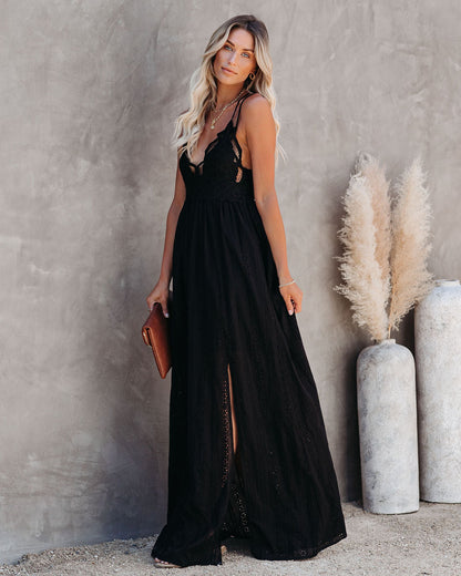 Archer Pocketed Lace Eyelet Maxi Dress - Black