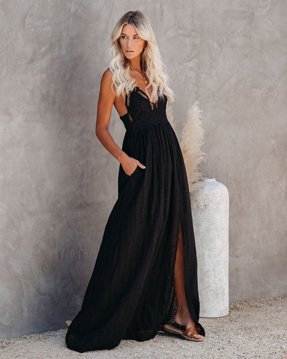 Archer Pocketed Lace Eyelet Maxi Dress - Black