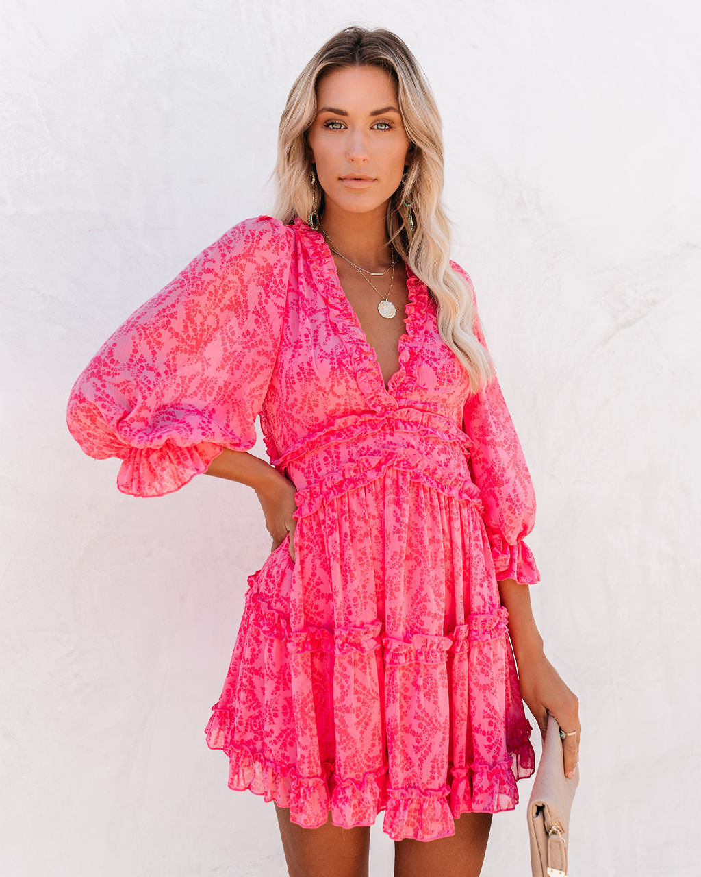 At First Blush Ruffle Tiered Dress