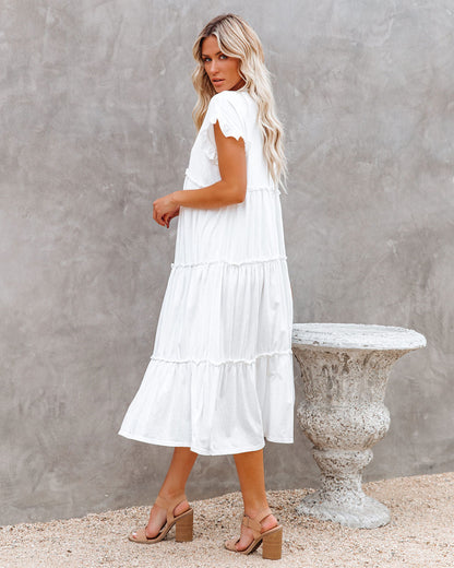 Avalon Cotton Ruffle Tiered Midi Dress - White