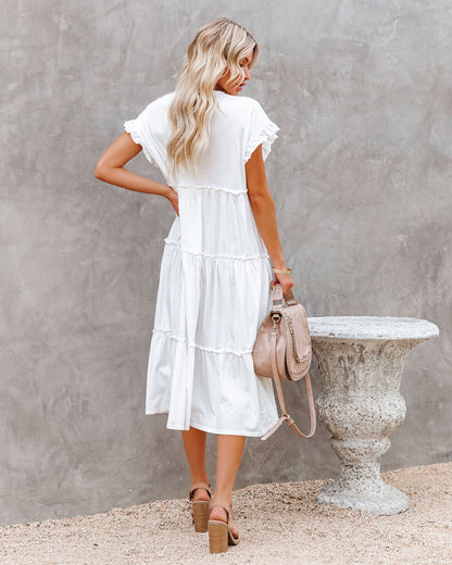 Avalon Cotton Ruffle Tiered Midi Dress - White