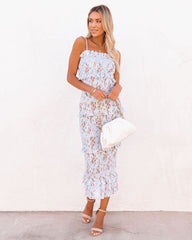 Be My Guest Floral Smocked Ruffle Midi Dress