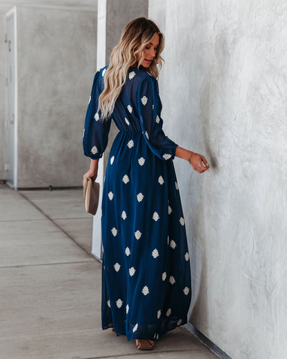 Be Spontaneous Embroidered Maxi Dress - Navy