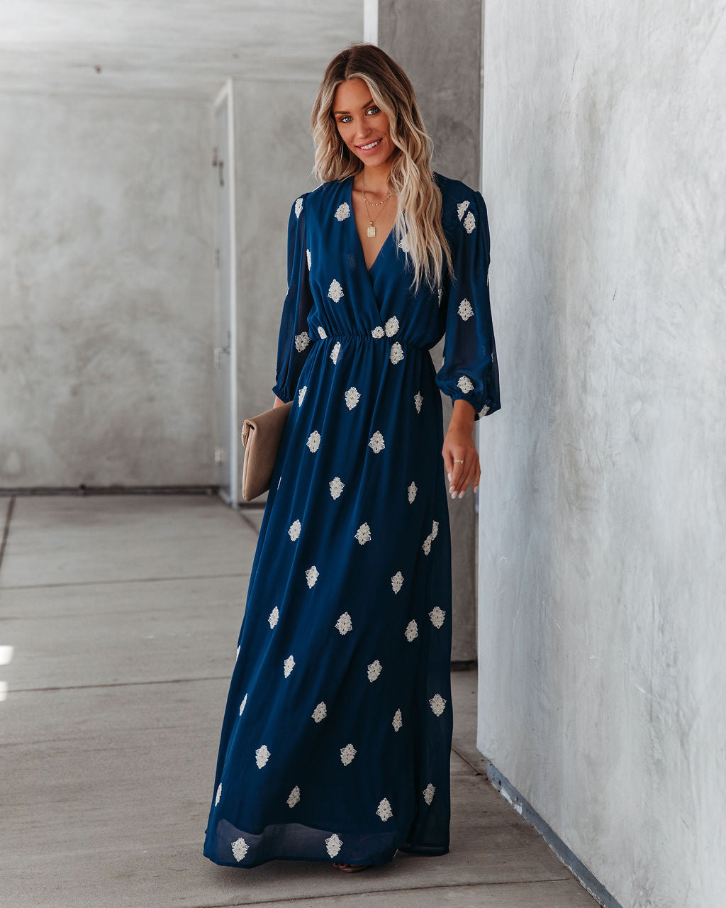 Be Spontaneous Embroidered Maxi Dress - Navy