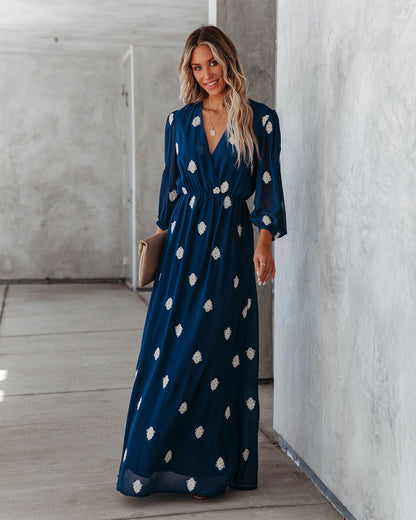 Be Spontaneous Embroidered Maxi Dress - Navy