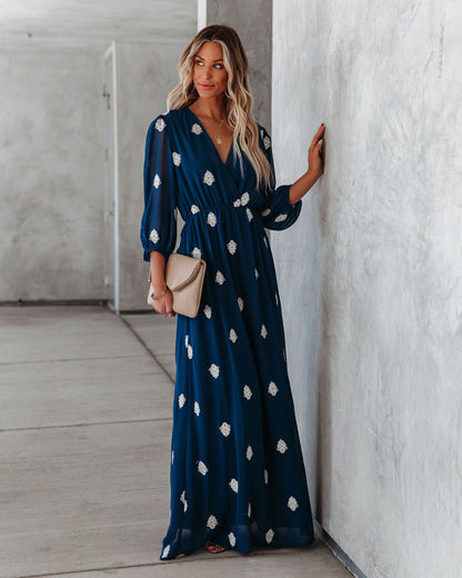 Be Spontaneous Embroidered Maxi Dress - Navy