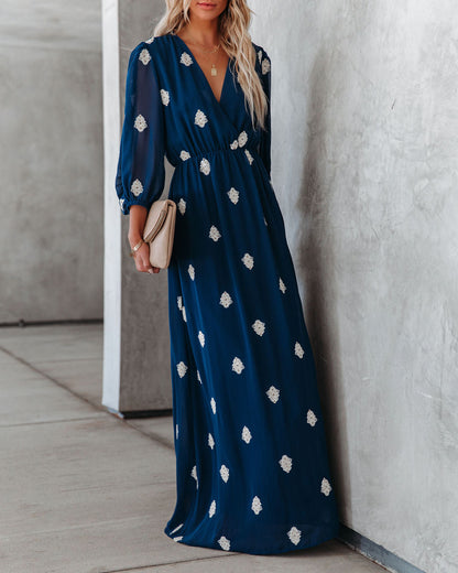 Be Spontaneous Embroidered Maxi Dress - Navy