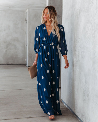 Be Spontaneous Embroidered Maxi Dress - Navy